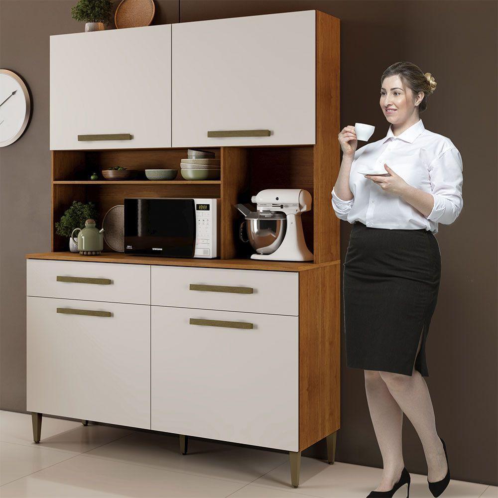 Armário Ceará 4 Portas 2 Gavetas Em Mdp Kaiki Móveis Naturalle Com Off White - 7