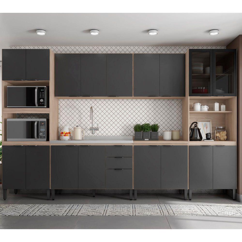 Cozinha Modular Com 6 Peças Sem Tampo Firenze Composição Fmt006 Avena Touch/grafito - Demóbile - 1