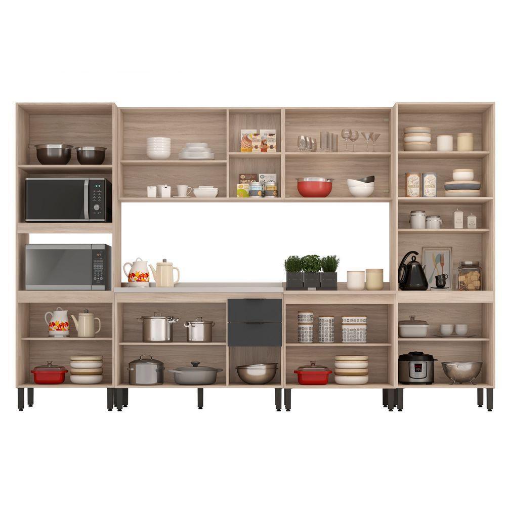 Cozinha Modular Com 6 Peças Sem Tampo Firenze Composição Fmt006 Avena Touch/grafito - Demóbile - 3