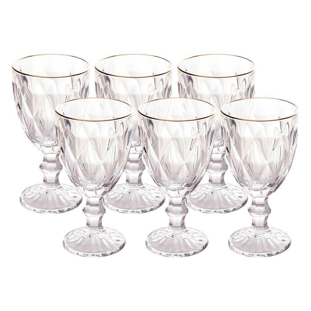 Jogo 6 Taças De Vidro Com Borda Dourada Diamond Cor Transparente água 300ml Class Home - 1