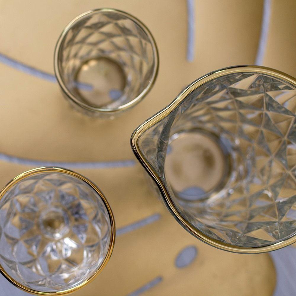 Jogo 6 Taças De Vidro Com Borda Dourada Diamond Cor Transparente água 300ml Class Home - 8