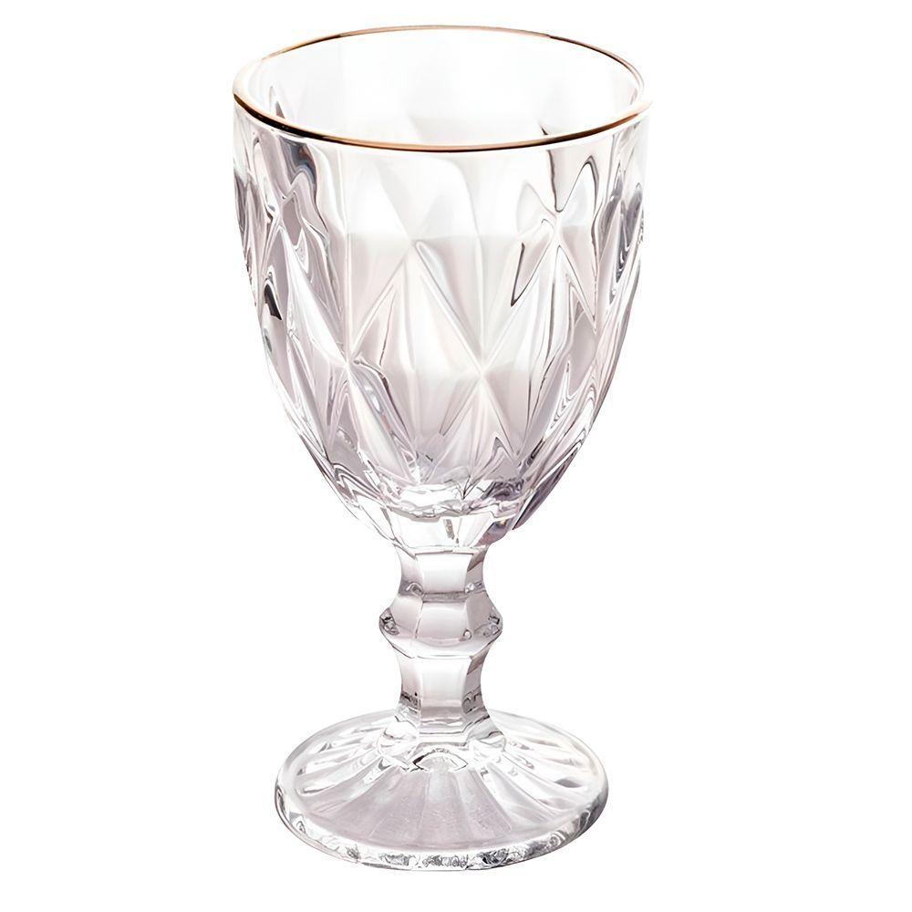 Taça De Vidro Com Borda Dourada Diamond Cor Transparente água 300ml Class Home - 1