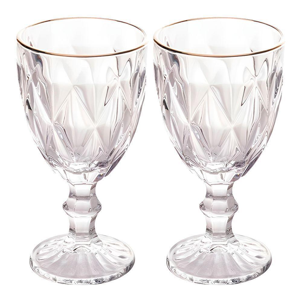 Jogo 2 Taças De Vidro Com Borda Dourada Diamond Cor Transparente água 300ml Class Home - 1