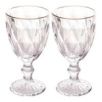 Jogo 2 Taças De Vidro Com Borda Dourada Diamond Cor Transparente água 300ml Class Home - 1