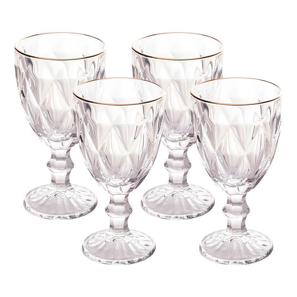 Jogo 4 Taças De Vidro Com Borda Dourada Diamond Cor Transparente água 300ml Class Home - 1