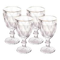Jogo 4 Taças De Vidro Com Borda Dourada Diamond Cor Transparente água 300ml Class Home - 1