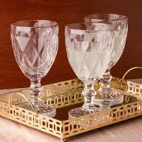 Jogo 4 Taças De Vidro Com Borda Dourada Diamond Cor Transparente água 300ml Class Home - 8