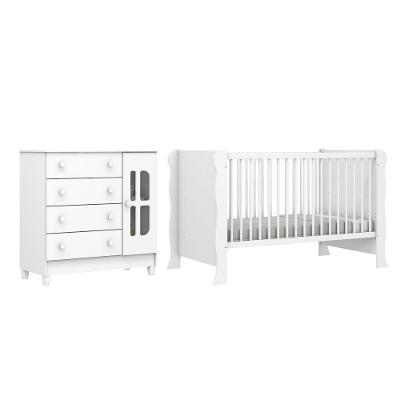 Quarto De Bebê Berço Mini Cama Raissa Cômoda Infantil 4 Gavetas Com Fraldário Branco Carolina Baby