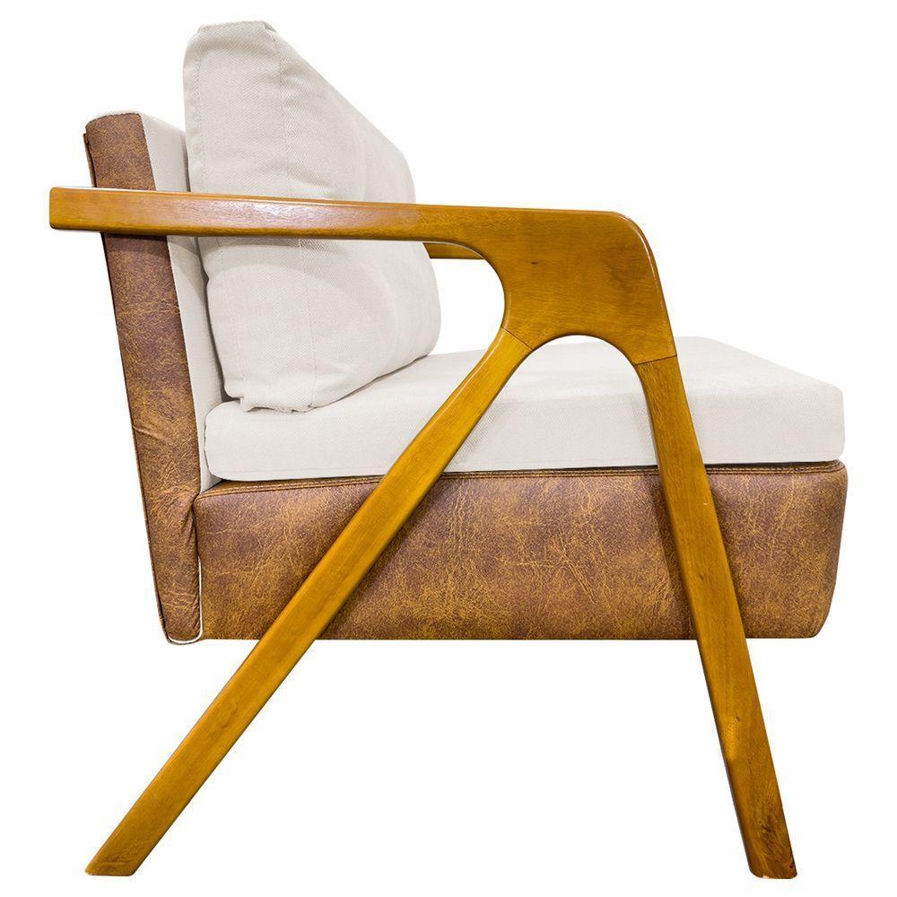 Poltrona Linho Moderna Laura Corino Com Linho Pé Castanho - Off White, Linho - 4