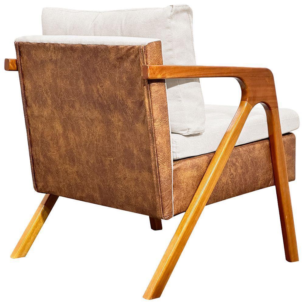 Poltrona Linho Moderna Laura Corino Com Linho Pé Castanho - Off White, Linho - 5