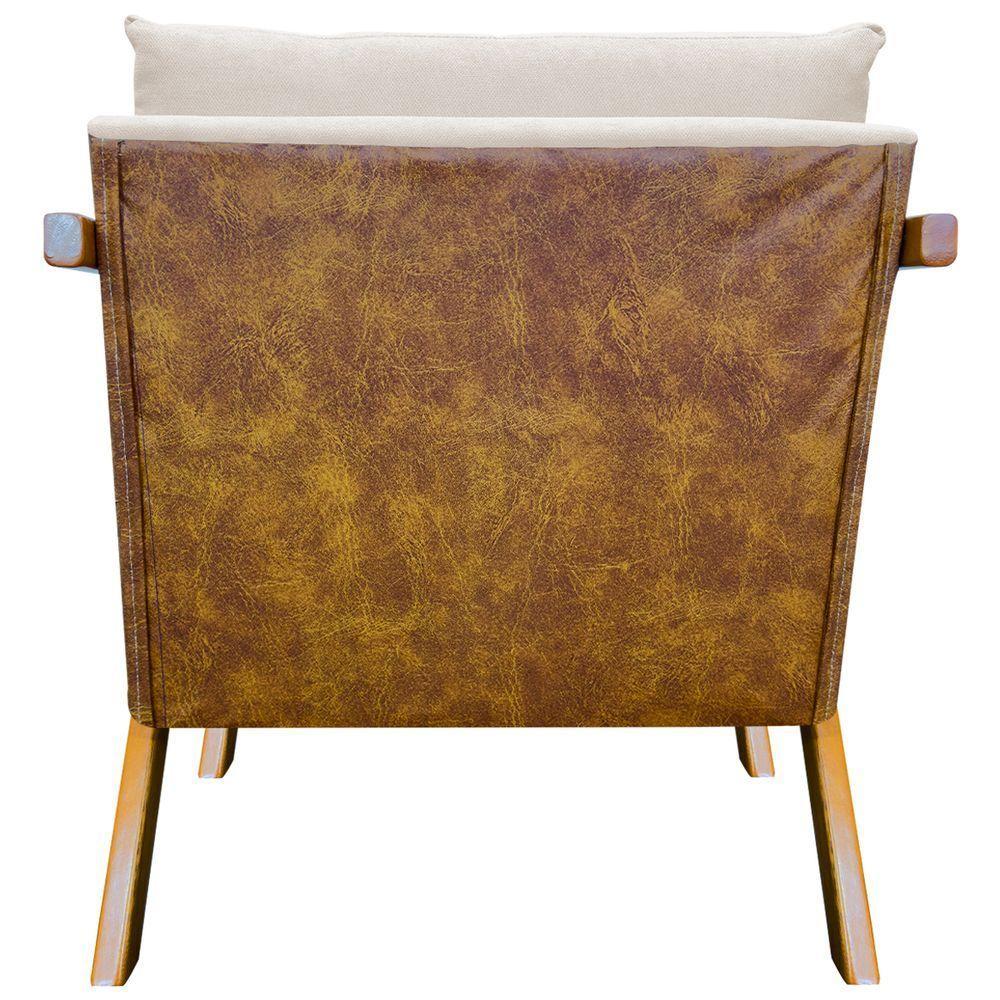 Poltrona Linho Moderna Laura Corino Com Linho Pé Castanho - Off White, Linho - 6