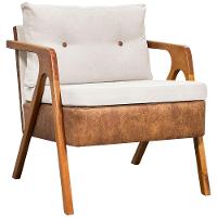 Poltrona Linho Moderna Laura Corino Com Linho Pé Castanho - Off White, Linho - 1