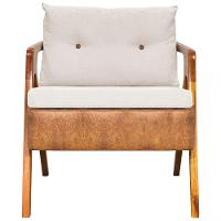 Poltrona Linho Moderna Laura Corino Com Linho Pé Castanho - Off White, Linho - 3