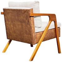 Poltrona Linho Moderna Laura Corino Com Linho Pé Castanho - Off White, Linho - 5