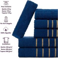Jogo De Toalhas 6 Pçs - Banho Rosto Piso Montreal 100% Algodão Azul Marinho
