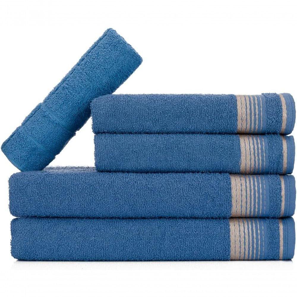 Jogo De Toalhas Luxury Soft Beka Banho + Rosto + 1 Piso Luxo Azul - 1