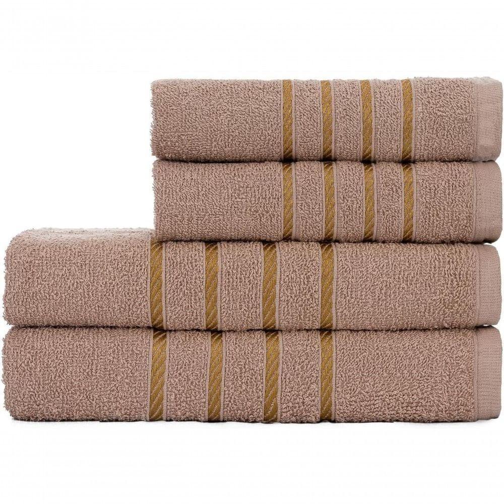 Jogo De Toalha Montreal Banho + Rosto Dourado 100% Algodão Alta Absorção Bege - 1