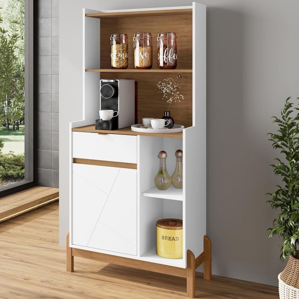 Aparador Cantinho Cafe 50527 1 Porta 81cm Branco Cedro Dcasa Branco Cedro - 2