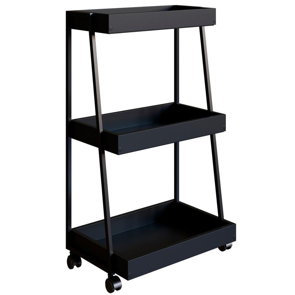Carrinho Organizador Multiuso 03 Prateleiras P1032 Preto Pp Milani Store Preto - 1