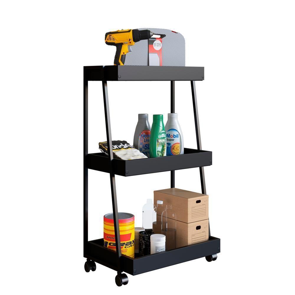 Carrinho Organizador Multiuso 03 Prateleiras P1032 Preto Pp Milani Store Preto - 4