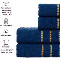 Jogo De Toalha 2 Banho + 2 Rosto Montreal 100% Algodão Alta Absorção - Azul Marinho - 3