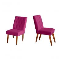 Jogo 02 Cadeiras De Jantar Estofada Cozinha Paris Suede Rosa Pink Eli Móveis - 1