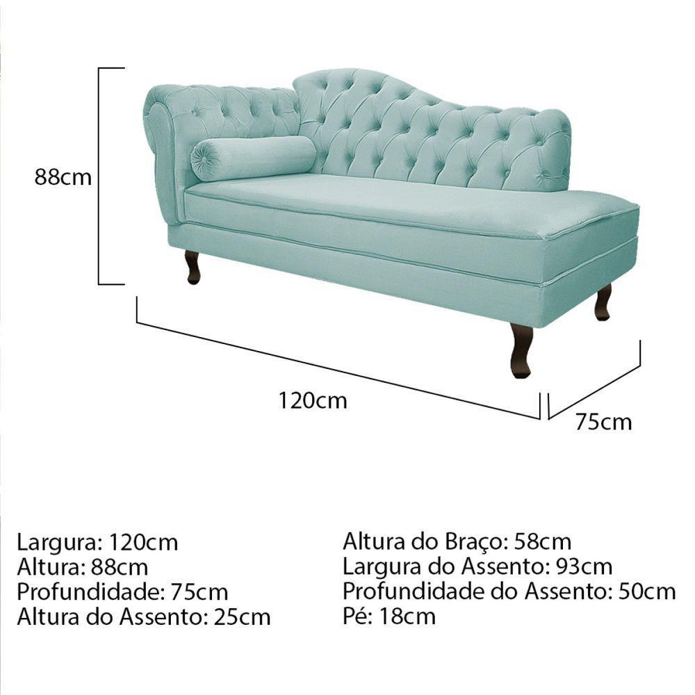 Divã Recamier Diana Lado Esquerdo 120cm Suede - Amarena Móveis Cor Azul Tiffany - 1