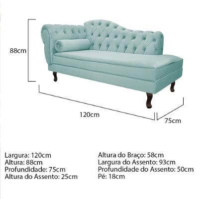 Divã Recamier Diana Lado Esquerdo 120cm Suede - Amarena Móveis Cor Azul Tiffany