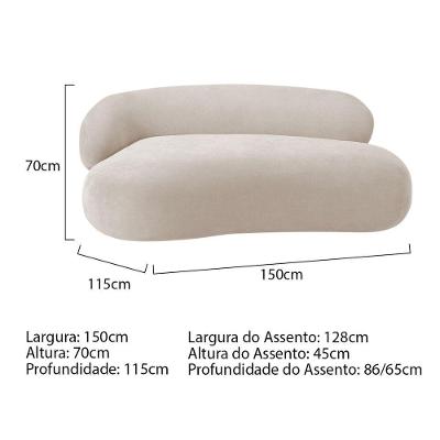 Divã Recamier Luxo Decorativo Canadá 150cm Lado Direito Linho - Amarena Móveis Cor Bege