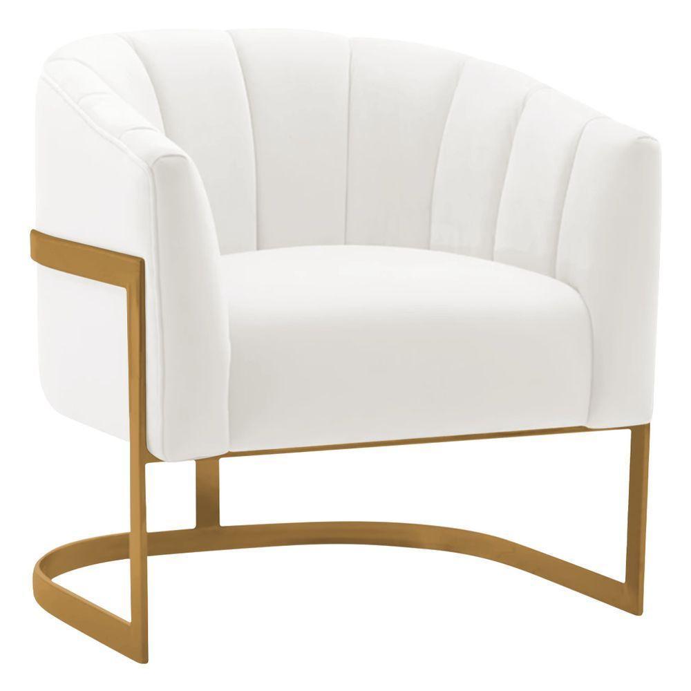 Kit 2 Poltronas Decorativas Sala De Estar Recepção Mavie Base De Ferro Dourado Bouclé - Amarena Móveis Cor Branco - 2