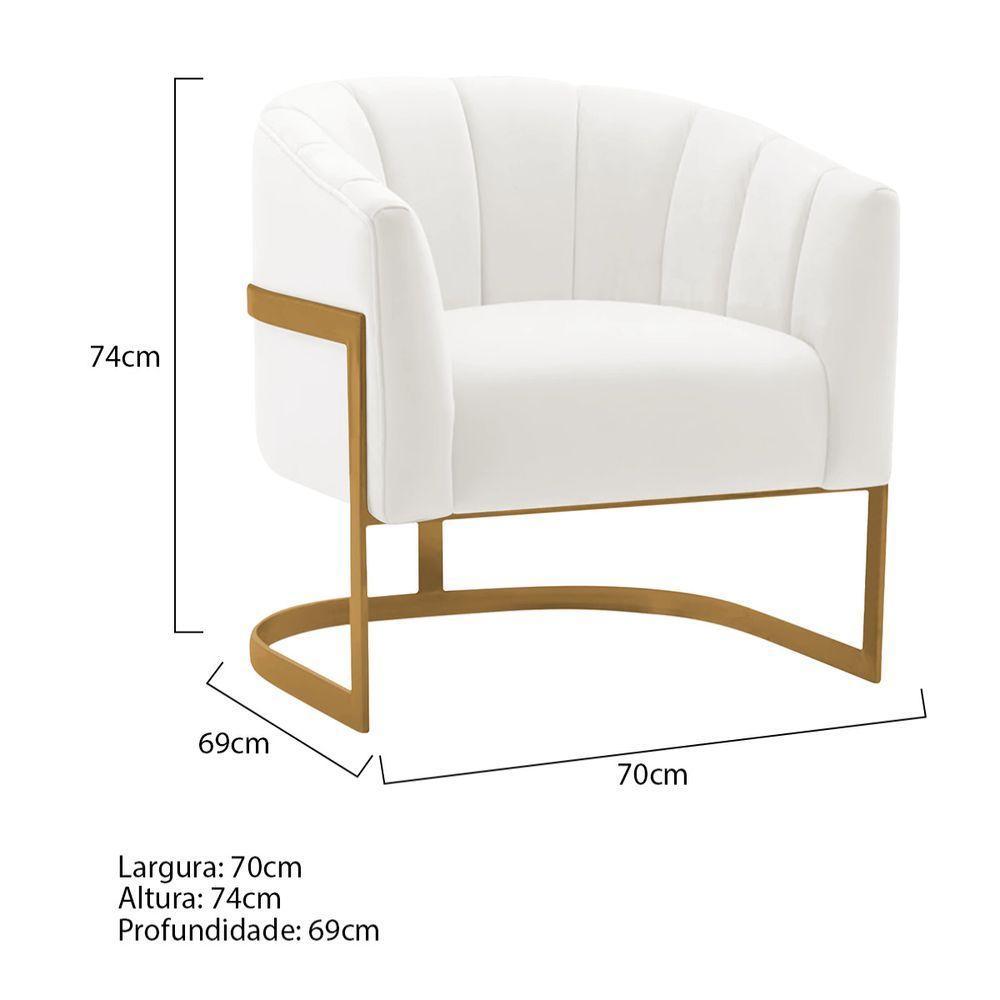 Kit 2 Poltronas Decorativas Sala De Estar Recepção Mavie Base De Ferro Dourado Bouclé - Amarena Móveis Cor Branco - 6