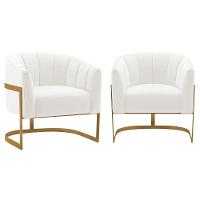 Kit 2 Poltronas Decorativas Sala De Estar Recepção Mavie Base De Ferro Dourado Bouclé - Amarena Móveis Cor Branco - 1