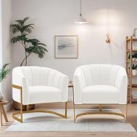 Kit 2 Poltronas Decorativas Sala De Estar Recepção Mavie Base De Ferro Dourado Bouclé - Amarena Móveis Cor Branco - 5