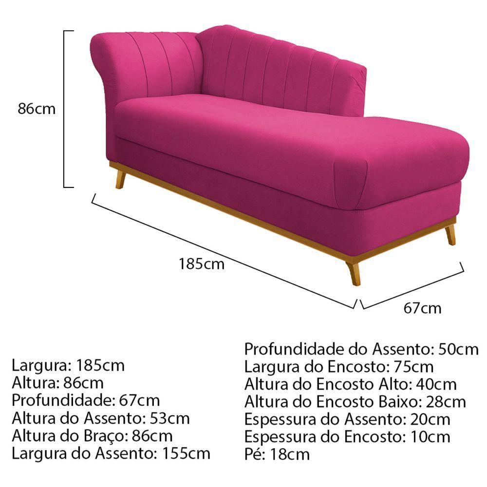 Kit Diva Recamier Vanessa 185cm Lado Direito E 01 Poltrona Laura Suede Cor Pink - 7