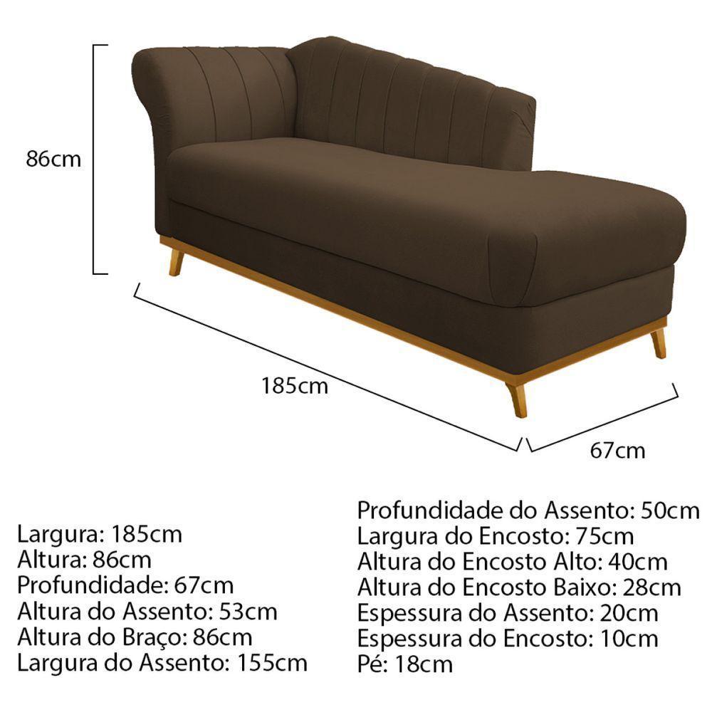 Kit Diva Recamier Vanessa 185cm Lado Direito E 01 Poltrona Laura Suede Cor Marrom - 3