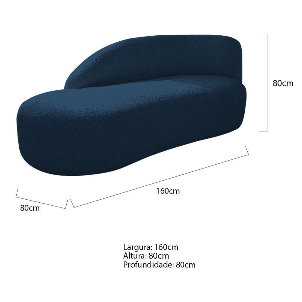 Kit Divã Luna 160cm Lado Esquerdo E 02 Poltronas Base De Ferro Preto Suede Cor Azul Marinho - 6