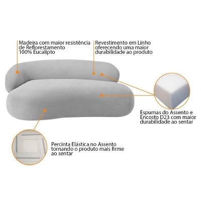 Divã Recamier Luxo Decorativo Canadá 180cm Lado Direito Linho - Amarena Móveis Cor Cinza Claro