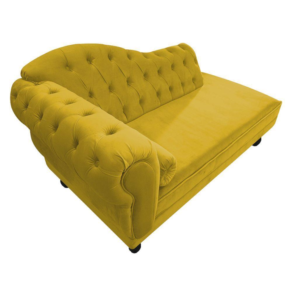 Kit Diva Recamier Diana 120cm Lado Direito E 1 Poltrona Classic Suede - Amarena Móveis Cor Amarelo - 5