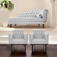 Kit Diva Recamier Diana 120cm Lado Esquerdo E 2 Poltrona Classic Linho - Amarena Móveis Cor Cinza Claro - 5