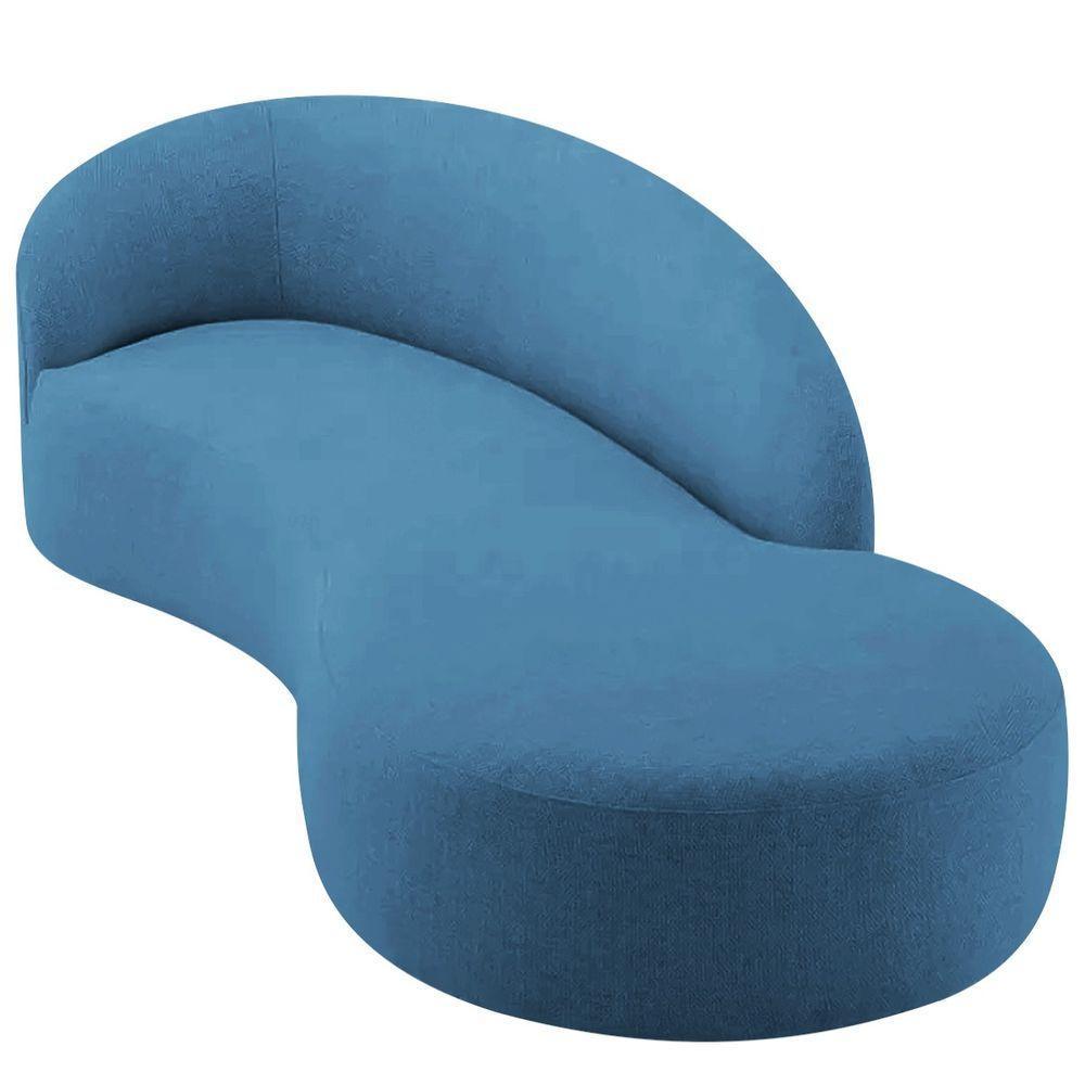 Divã Recamier Orgânico França 140cm Lado Direito Linho - Amarena Moveis Cor Azul Royal - 9
