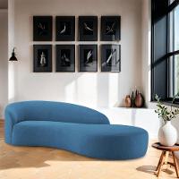 Divã Recamier Orgânico França 140cm Lado Direito Linho - Amarena Moveis Cor Azul Royal