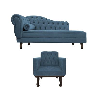 Kit Diva Recamier Diana 120cm Lado Direito E 1 Poltrona Classic Linho - Amarena Móveis Cor Azul Royal