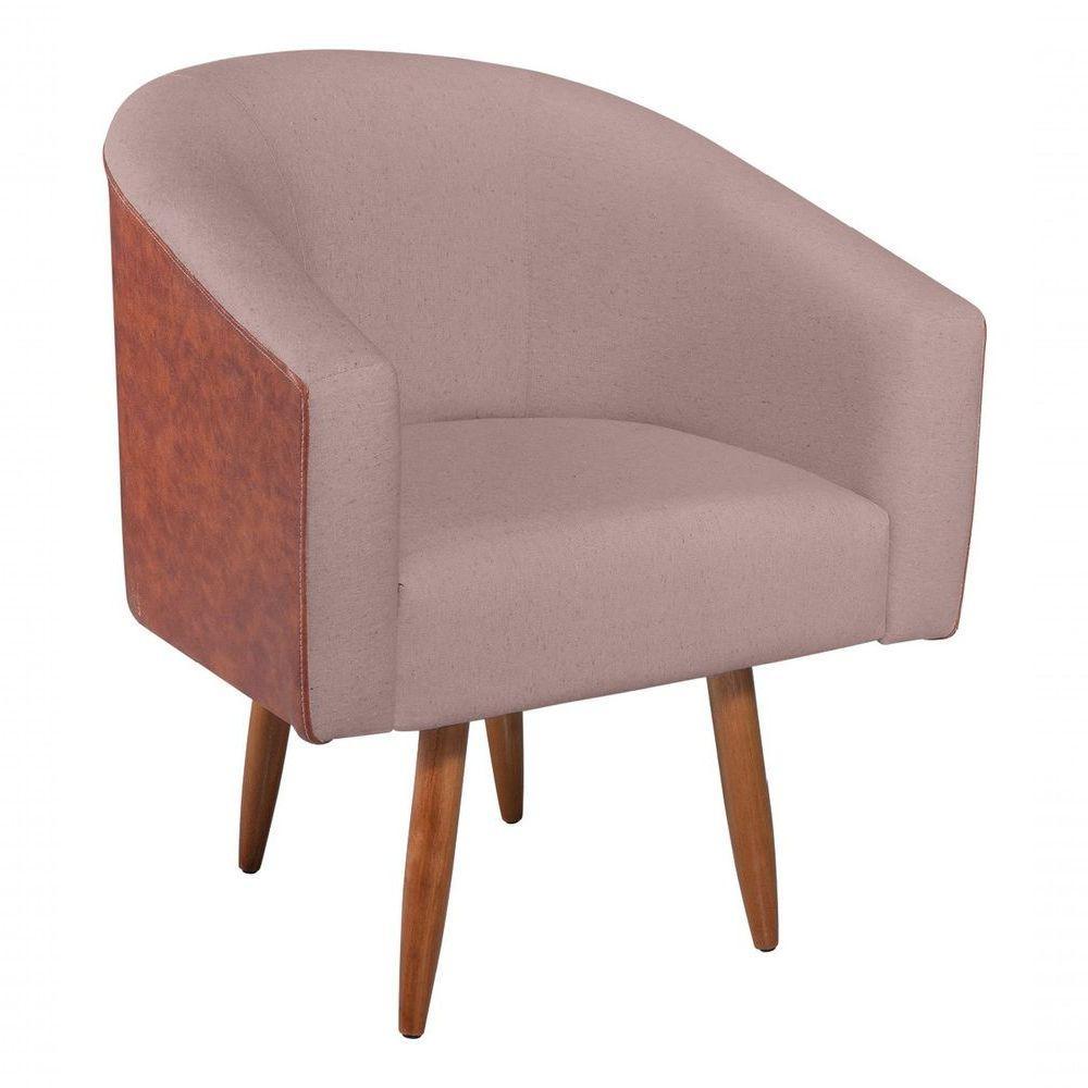 Poltrona Luiza Sintético Nozes E Linho Bege - Amarena Móveis Cor Rosê Desenho Do Tecido Linho - 2