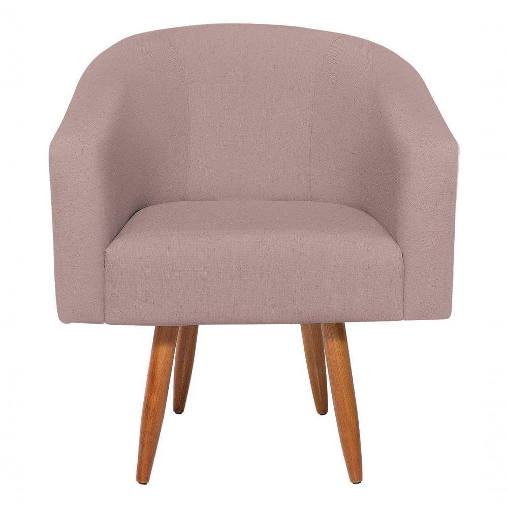Poltrona Luiza Sintético Nozes E Linho Bege - Amarena Móveis Cor Rosê Desenho Do Tecido Linho - 3