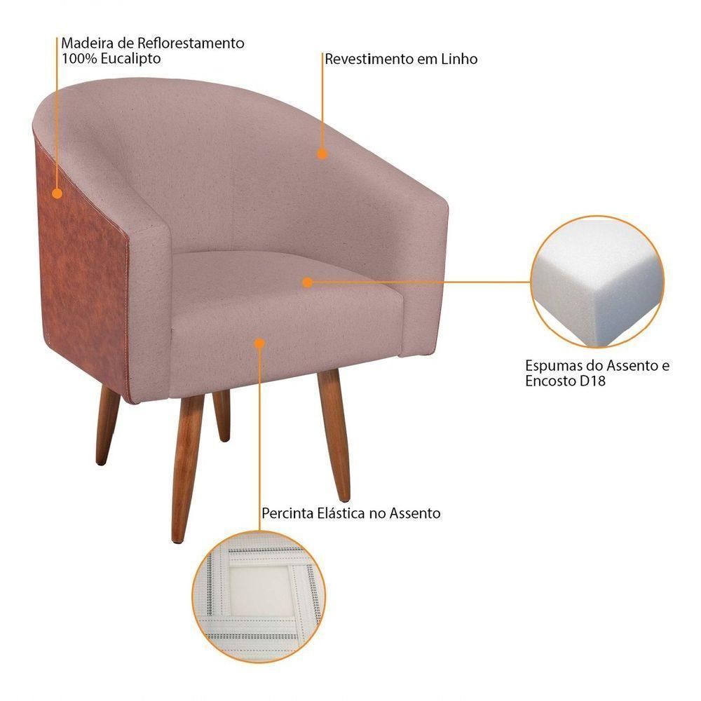 Poltrona Luiza Sintético Nozes E Linho Bege - Amarena Móveis Cor Rosê Desenho Do Tecido Linho - 4