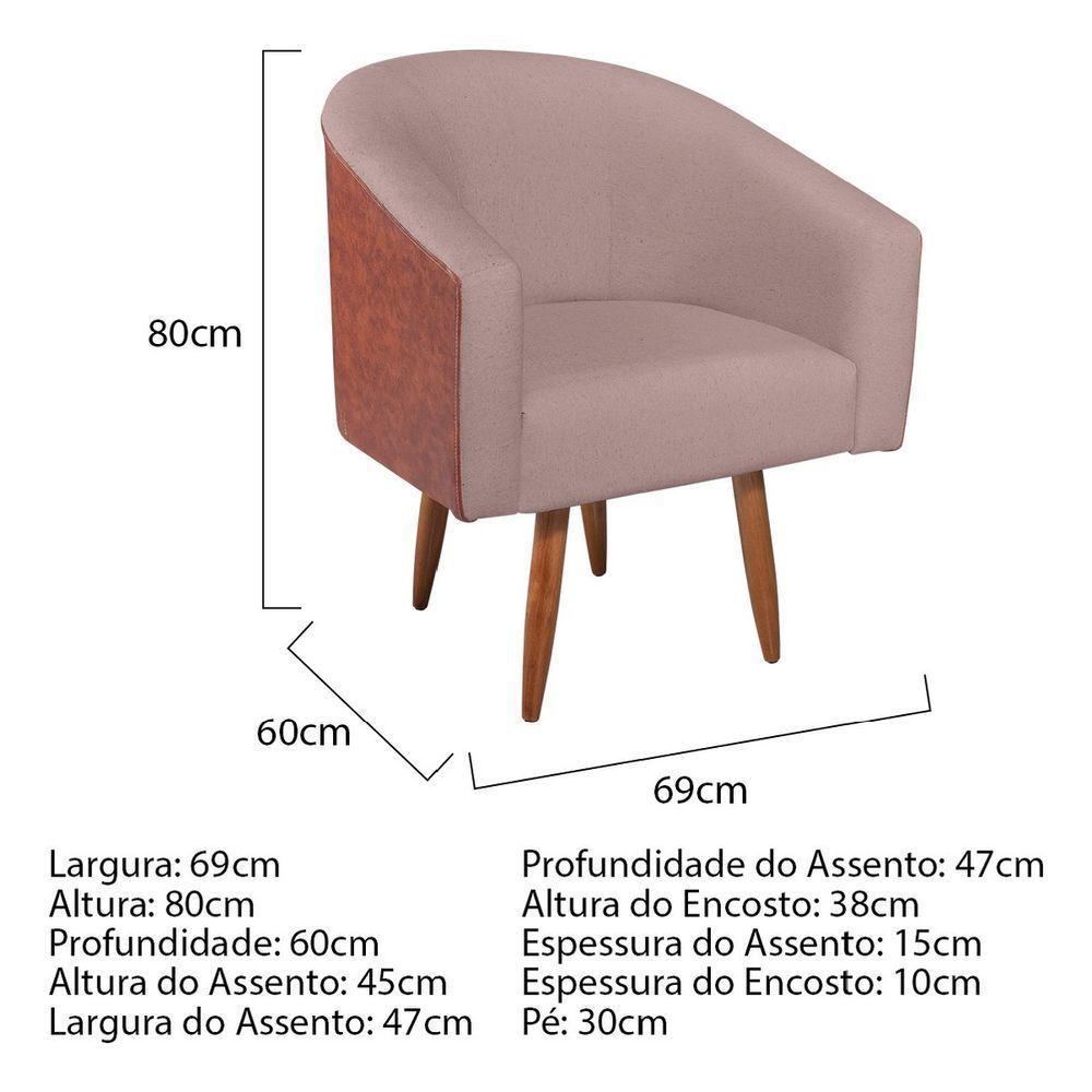 Poltrona Luiza Sintético Nozes E Linho Bege - Amarena Móveis Cor Rosê Desenho Do Tecido Linho - 5