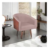 Poltrona Luiza Sintético Nozes E Linho Bege - Amarena Móveis Cor Rosê Desenho Do Tecido Linho - 1