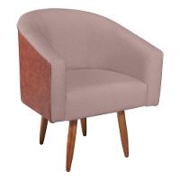 Poltrona Luiza Sintético Nozes E Linho Bege - Amarena Móveis Cor Rosê Desenho Do Tecido Linho - 2