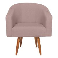 Poltrona Luiza Sintético Nozes E Linho Bege - Amarena Móveis Cor Rosê Desenho Do Tecido Linho - 3