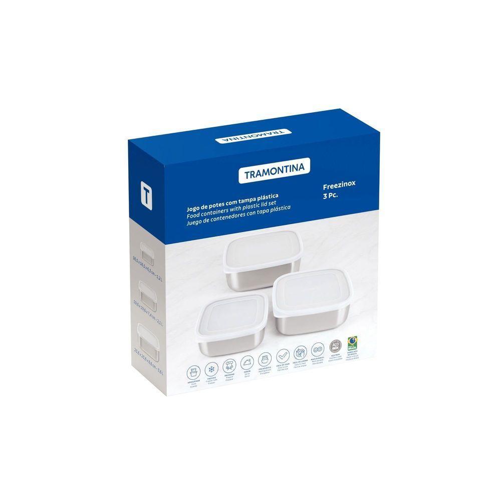 Jogo Potes Tramontina Freezinox Quadrados Aço Inox Com Tampa Plástica 3 Peças Tramontina - 4